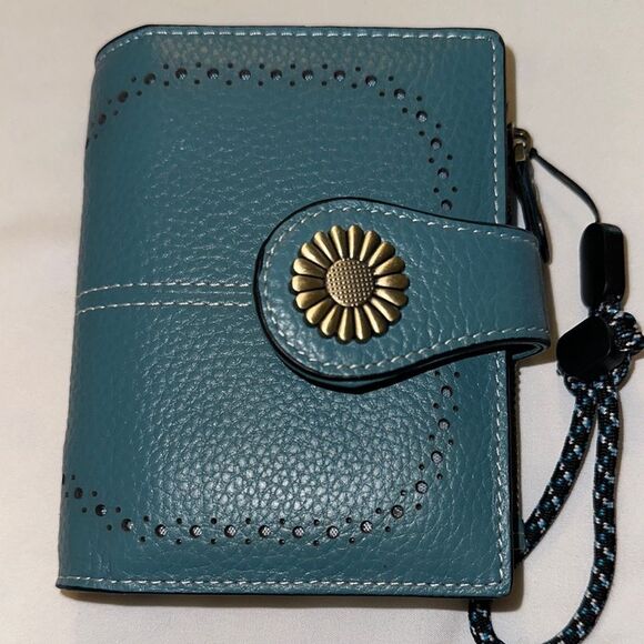 Handbags - Sendefn Teal Pebbles Faux Leather Wallet with Floral Clasp Wristlet Holder NEW